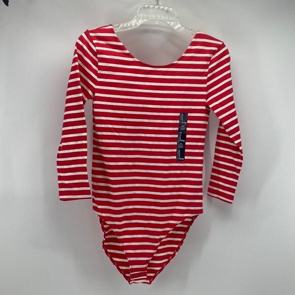 Gap red white striped scoop neck 3 quarter sleeve bodysuit nautical summer sz S - Picture 1 of 4